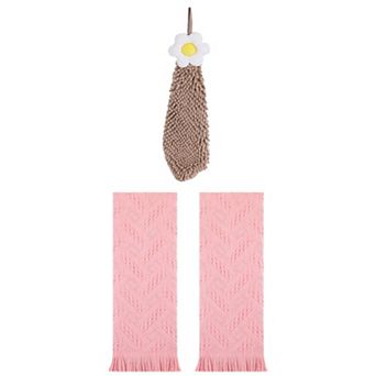 3 pc Jacquard Pattern Hand Towels and Chenille Hanging Bathroom Hand Towels with Loop 6"x15"&13"x29"