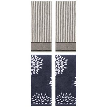 4 pc Floral and Striped Cotton Hand Towels, Absorbent Soft Decorative Hand Towel 14"x30"&13"x29"