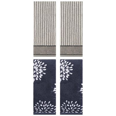 4Pcs Floral and Striped Cotton Hand Towels, Absorbent Soft Decorative Hand Towel 14"x30"&13"x29"
