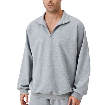 Men's Oversized Quarter Zip Pullover with Drop Shoulders and Ribbed Cuffs for Relaxed Casual Styling