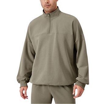 Men's Oversized Quarter Zip Pullover with Drop Shoulders and Ribbed Cuffs for Relaxed Casual Styling