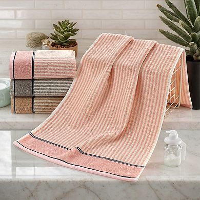 3Pcs Striped Cotton Hand Towels and Chenille Hanging Bathroom Hand Towels with Loop 6"x15"&13"x29"