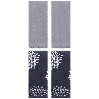 4 pc Cotton Absorbent Soft Decorative Hand Towel Set for Bathroom 14"x30"&13"x29"