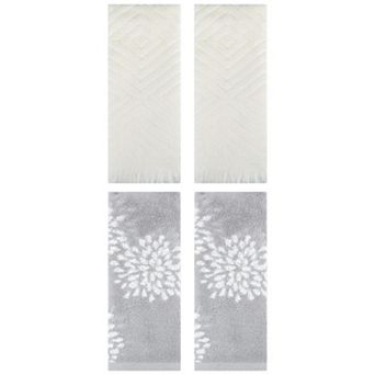 4 pc Cotton Absorbent Soft Decorative Hand Towel Set for Bathroom 14"x30"&13"x29"
