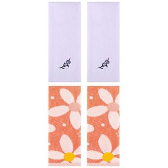 4 pc Floral Pattern Pure Cotton Soft Absorbent Decorative Hand Towels for Bathroom 13"x29"