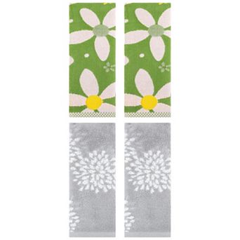 4 pc Floral Pattern Pure Cotton Hand Towels, Absorbent Soft Decorative Hand Towel 14"x30"&13"x29"