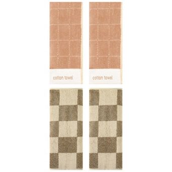 4 pc Checkered Decorative Hand Towels for Bathroom, Cotton Hand Towel for Kitchen 14"x28"&14"x30"