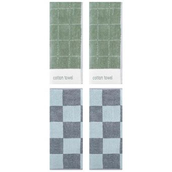 4 pc Checkered Decorative Hand Towels for Bathroom, Cotton Hand Towel for Kitchen 14"x28"&14"x30"