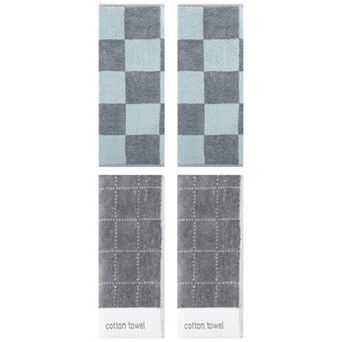 4 pc Checkered Decorative Hand Towels for Bathroom, Cotton Hand Towel for Kitchen 14"x28"&14"x30"
