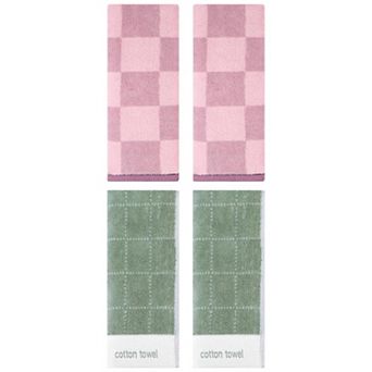 4 pc Checkered Decorative Hand Towels for Bathroom, Cotton Hand Towel for Kitchen 14"x28"&14"x30"