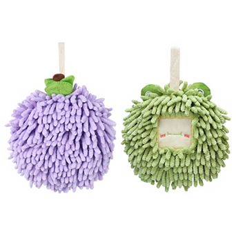 2 pc Absorbent Decorative Ball Hand Towel Set, Fuzzy Towels with Wall Hook 7"x7"&6"x6"