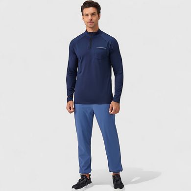 Men's Long Sleeve Quarter-Zip Pullover with Reflective Chest Detail and Slim Fit Design