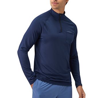Men's Long Sleeve Quarter-Zip Pullover with Reflective Chest Detail and Slim Fit Design