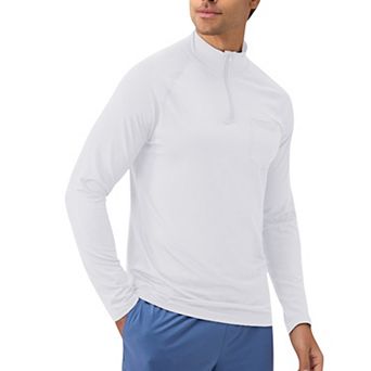 Men's Long Sleeve Quarter-Zip Pullover with Reflective Chest Detail and Slim Fit Design