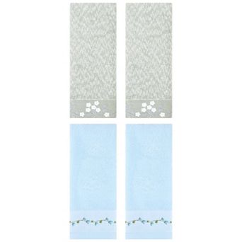 4 pc Floral Embroidered Hand Towels, Soft Towel Set for Bath, Kitchen, Home Decor 14"x28"&13"x29"