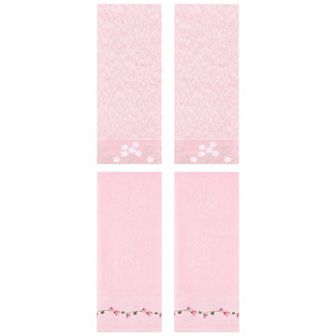4 pc Floral Embroidered Hand Towels, Soft Towel Set for Bath, Kitchen, Home Decor 14"x28"&13"x29"