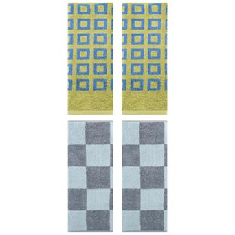 4 pc Geometry Patterned Bathroom Hand Towels, Cotton Absorbent Soft Towel for Hand 14"x28"&13"x28"