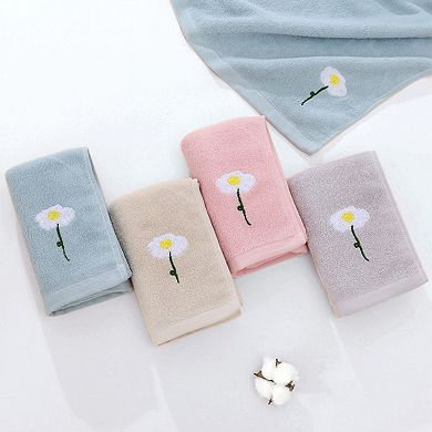 4Pcs Floral and Solid Pattern Cotton Hand Towels, Soft Absorbent Towel Set for Bathroom 13"x30"
