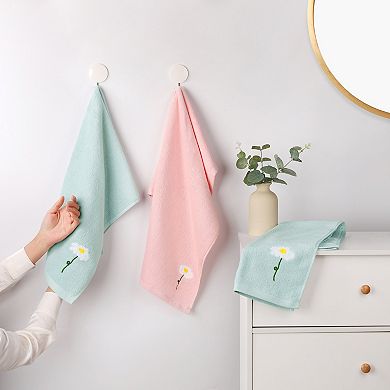 4Pcs Floral and Solid Pattern Cotton Hand Towels, Soft Absorbent Towel Set for Bathroom 13"x30"