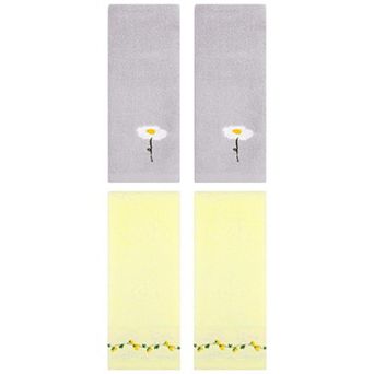 4 pc Floral Pattern Hand Towels Soft Absorbent Towel Set for Bath and Kitchen 13"x30"&13"x29"