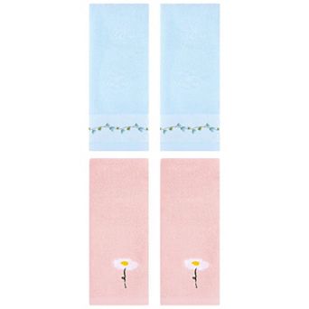 4 pc Floral Pattern Hand Towels Soft Absorbent Towel Set for Bath and Kitchen 13"x30"&13"x29"