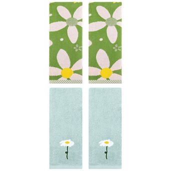 4 pc Floral Pattern Cotton Hand Towels Flower Embroidered Soft Absorbent Towel Set 13"x30"&13"x29"