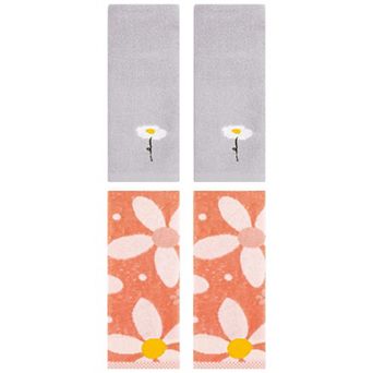 4 pc Floral Pattern Cotton Hand Towels Flower Embroidered Soft Absorbent Towel Set 13"x30"&13"x29"