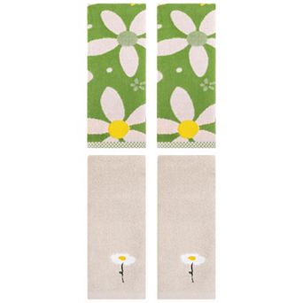 4 pc Floral Pattern Cotton Hand Towels Flower Embroidered Soft Absorbent Towel Set 13"x30"&13"x29"