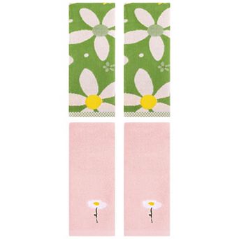 4 pc Floral Pattern Cotton Hand Towels Flower Embroidered Soft Absorbent Towel Set 13"x30"&13"x29"