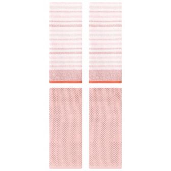 4 pc Cotton Hand Towel Set, Solid Waffle and Striped Pattern Hand Towel for Bathroom 13"x30"&13"x27"