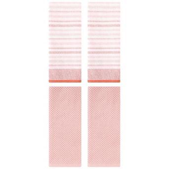 4 pc Cotton Hand Towel Set, Solid Waffle and Striped Pattern Hand Towel for Bathroom 13"x30"&13"x27"