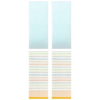 4 pc Cotton Hand Towel Set, Solid Waffle and Striped Pattern Hand Towel for Bathroom 13"x30"&13"x27"