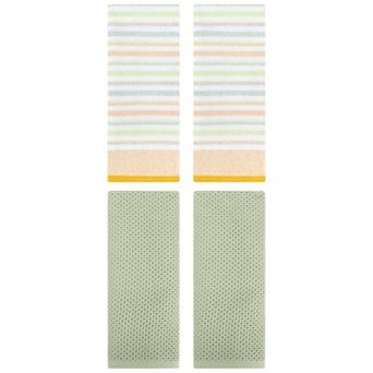 4 pc Cotton Hand Towel Set, Solid Waffle and Striped Pattern Hand Towel for Bathroom 13"x30"&13"x27"