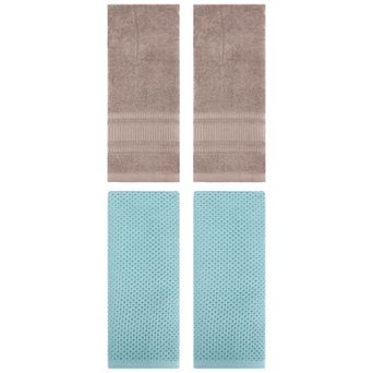 4 pc Cotton Hand Towel Set, Waffle Soft Hand Towels for Bathroom, Hote 13"x30"&13"x29"
