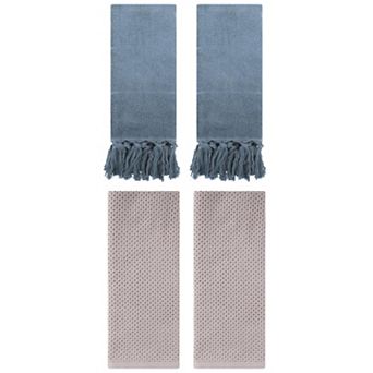 4 pc Decorative Turkish Hand Towels Set, Cotton Absorbent Solid Bath Towels 14"x30"&13"x30"