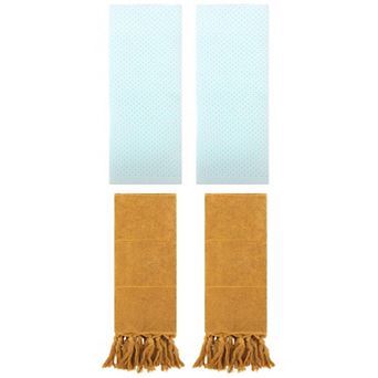 4 pc Decorative Turkish Hand Towels Set, Cotton Absorbent Solid Bath Towels 14"x30"&13"x30"