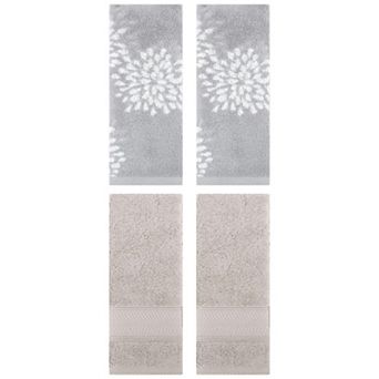 4 pc Absorbent Soft Decorative Hand Towel Set, Comfort and Quick Drying Towels for Bathroom 14"x30"