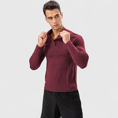 Men's Long Sleeve Quarter Zip Top with Athletic Fit and Raglan Sleeves for Training or Casual Wear