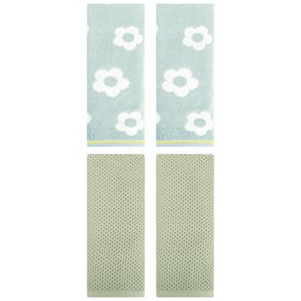 4 pc Cotton Hand Towel Set, Solid Waffle and Cute Floral Hand Towels for Bathroom 13"x30"&14"x30"