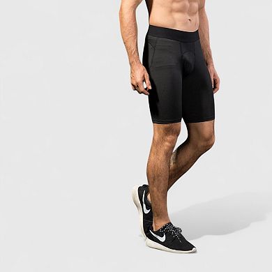 Men's Padded Compression Cycling Shorts with Wide Waistband and Mid-Thigh Length