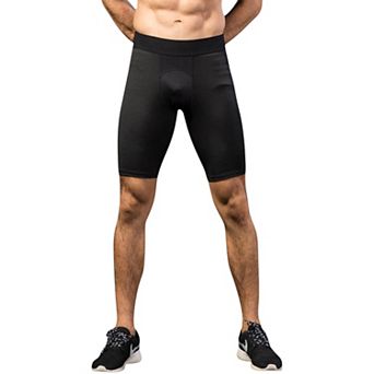 Men's Padded Compression Cycling Shorts with Wide Waistband and Mid-Thigh Length