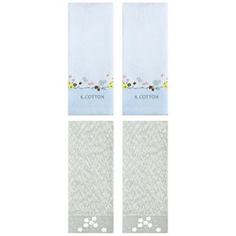 4 pc Floral Embroidered Hand Towels, Cotton Soft Absorbent Towel Set 14"x28"&13"x29"