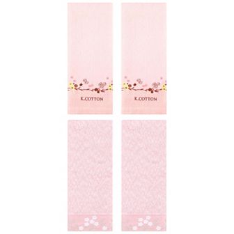 4 pc Floral Embroidered Hand Towels, Cotton Soft Absorbent Towel Set 14"x28"&13"x29"