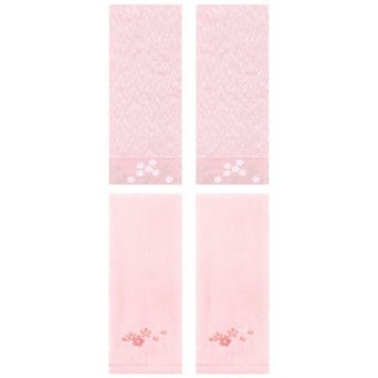 4 pc Floral Embroidered Hand Towels, Pure Cotton Soft Absorbent Towel Set for Bath 14"x28"&13"x29"