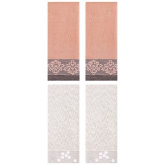 4 pc Floral Embroidered Hand Towels, Soft Absorbent Towel Set for Bath, Home Decor 14"x28"&13"x29"