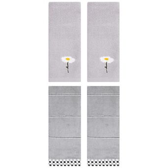 4 pc Floral and Striped Checked Hand Towels, Absorbent Decorative Towel for Bathroom 13"x30"&14"x30"