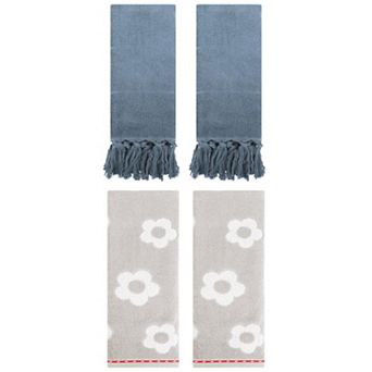 4 pc Decorative Turkish Hand Towels, Cotton Absorbent Soft Bath Towel Set 14"x30"