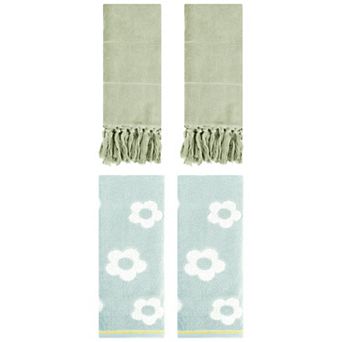 4 pc Decorative Turkish Hand Towels, Cotton Absorbent Soft Bath Towel Set 14"x30"