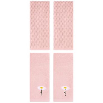 4 pc Cotton Hand Towels Flower Embroidered Solid Soft Absorbent Towel Set for Bathroom 13"x30"