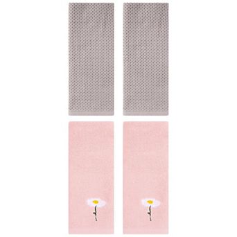 4 pc Cotton Hand Towels Flower Embroidered Solid Soft Absorbent Towel Set for Bathroom 13"x30"